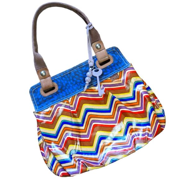 Fossil Keyper shoulder bag coated canvas multicolor stripe - Picture 1 of 11